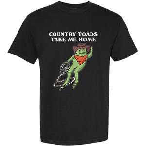 Country Toads Take Me Home Cowboy Frog Funny Western Garment-Dyed Heavyweight T-Shirt