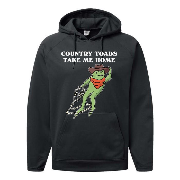 Country Toads Take Me Home Cowboy Frog Funny Western Performance Fleece Hoodie