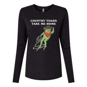 Country Toads Take Me Home Cowboy Frog Funny Western Womens Cotton Relaxed Long Sleeve T-Shirt