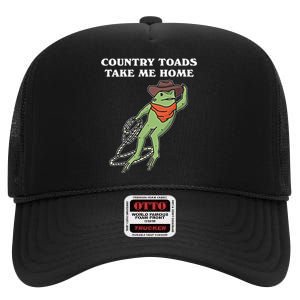 Country Toads Take Me Home Cowboy Frog Funny Western High Crown Mesh Back Trucker Hat