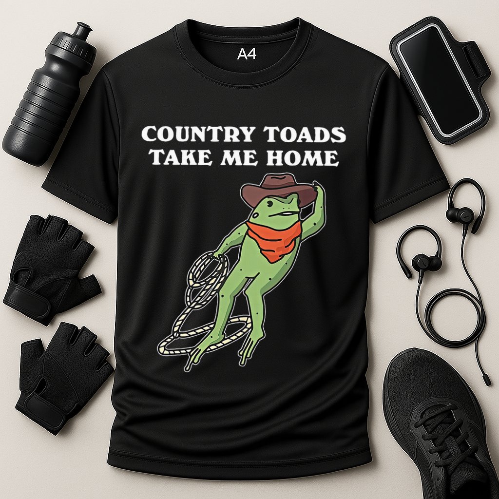 Country Toads Take Me Home Cowboy Frog Funny Western Cooling Performance Crew T-Shirt