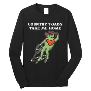 Country Toads Take Me Home Cowboy Frog Funny Western Long Sleeve Shirt