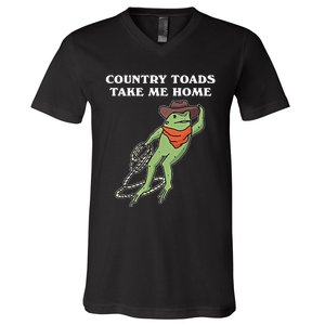 Country Toads Take Me Home Cowboy Frog Funny Western V-Neck T-Shirt