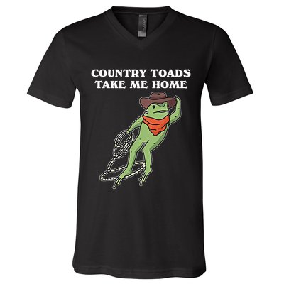 Country Toads Take Me Home Cowboy Frog Funny Western V-Neck T-Shirt