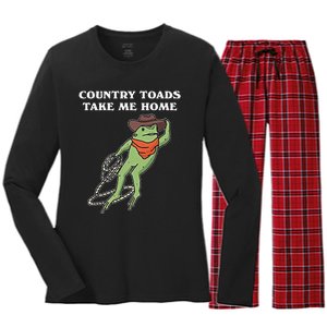 Country Toads Take Me Home Cowboy Frog Funny Western Women's Long Sleeve Flannel Pajama Set 