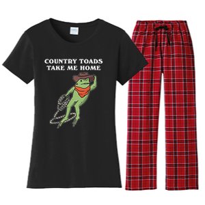 Country Toads Take Me Home Cowboy Frog Funny Western Women's Flannel Pajama Set