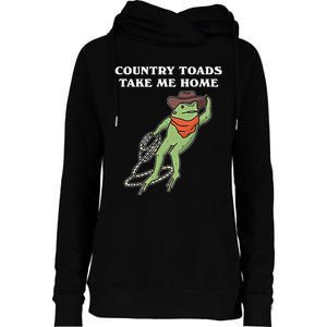 Country Toads Take Me Home Cowboy Frog Funny Western Womens Funnel Neck Pullover Hood