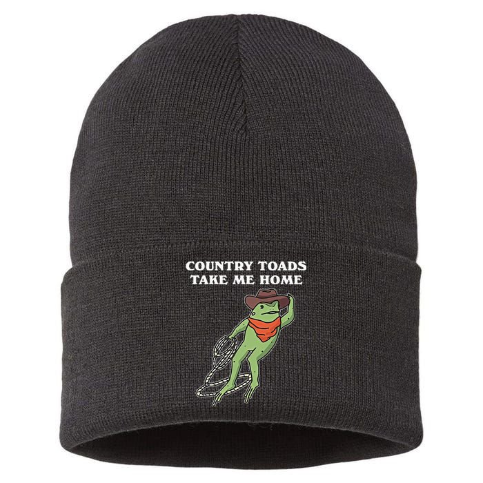 Country Toads Take Me Home Cowboy Frog Funny Western Sustainable Knit Beanie