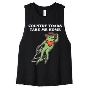 Country Toads Take Me Home Cowboy Frog Funny Western Women's Racerback Cropped Tank