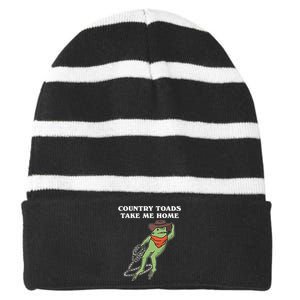 Country Toads Take Me Home Cowboy Frog Funny Western Striped Beanie with Solid Band