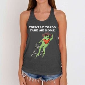 Country Toads Take Me Home Cowboy Frog Funny Western Women's Knotted Racerback Tank