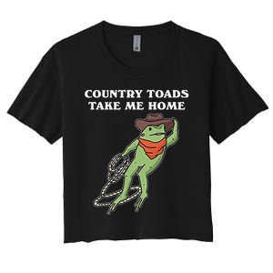 Country Toads Take Me Home Cowboy Frog Funny Western Women's Crop Top Tee