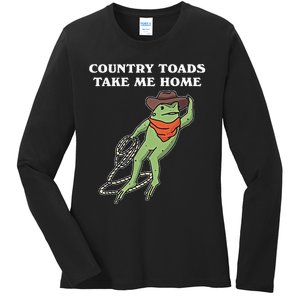 Country Toads Take Me Home Cowboy Frog Funny Western Ladies Long Sleeve Shirt