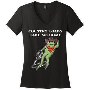 Country Toads Take Me Home Cowboy Frog Funny Western Women's V-Neck T-Shirt