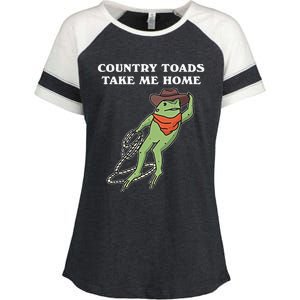 Country Toads Take Me Home Cowboy Frog Funny Western Enza Ladies Jersey Colorblock Tee