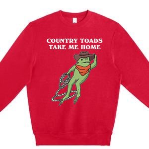 Country Toads Take Me Home Cowboy Frog Funny Western Premium Crewneck Sweatshirt