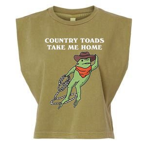 Country Toads Take Me Home Cowboy Frog Funny Western Garment-Dyed Women's Muscle Tee