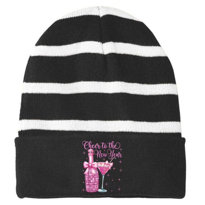 Cheer To The New Year Happy New Year 2025 Party Striped Beanie with Solid Band