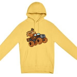 Cute Turkey Thanksgiving Monster Truck Premium Pullover Hoodie