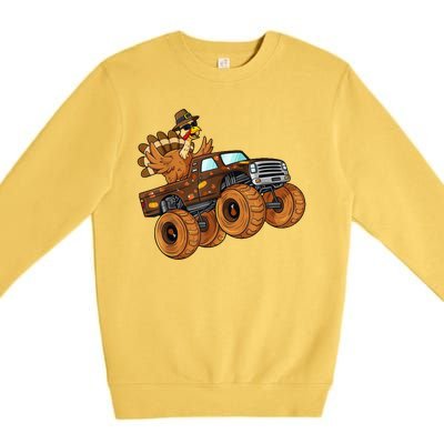 Cute Turkey Thanksgiving Monster Truck Premium Crewneck Sweatshirt