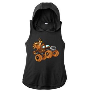 Cute Turkey Thanksgiving Monster Truck Ladies PosiCharge Tri-Blend Wicking Draft Hoodie Tank