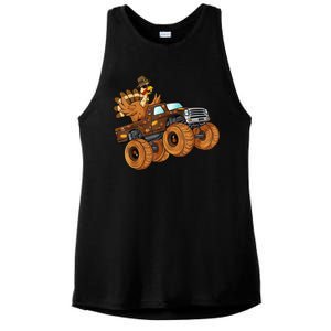 Cute Turkey Thanksgiving Monster Truck Ladies PosiCharge Tri-Blend Wicking Tank