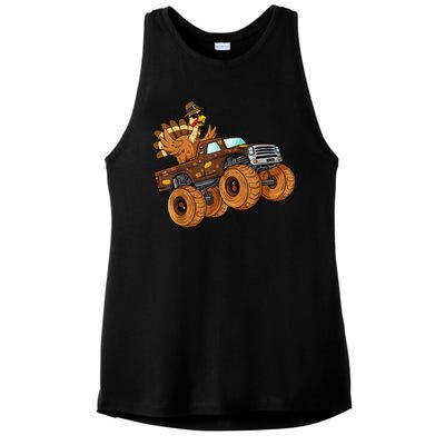 Cute Turkey Thanksgiving Monster Truck Ladies PosiCharge Tri-Blend Wicking Tank