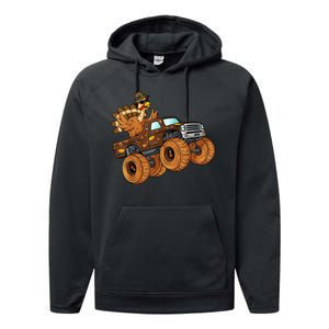 Cute Turkey Thanksgiving Monster Truck Performance Fleece Hoodie