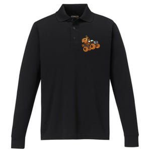 Cute Turkey Thanksgiving Monster Truck Performance Long Sleeve Polo