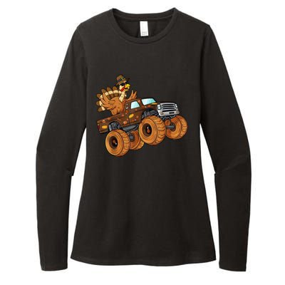 Cute Turkey Thanksgiving Monster Truck Womens CVC Long Sleeve Shirt