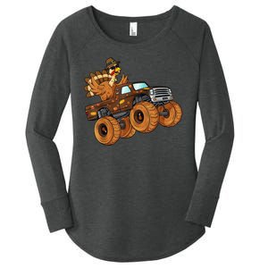 Cute Turkey Thanksgiving Monster Truck Women's Perfect Tri Tunic Long Sleeve Shirt