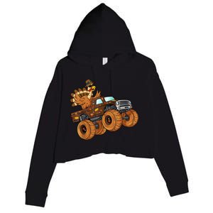 Cute Turkey Thanksgiving Monster Truck Crop Fleece Hoodie