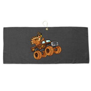 Cute Turkey Thanksgiving Monster Truck Large Microfiber Waffle Golf Towel