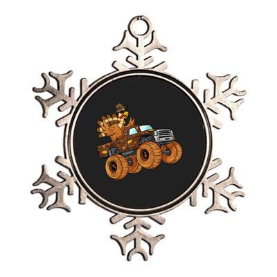 Cute Turkey Thanksgiving Monster Truck Metallic Star Ornament