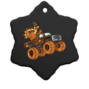 Cute Turkey Thanksgiving Monster Truck Ceramic Star Ornament