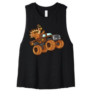 Cute Turkey Thanksgiving Monster Truck Women's Racerback Cropped Tank