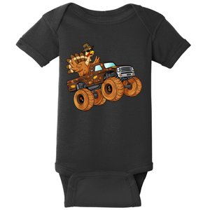 Cute Turkey Thanksgiving Monster Truck Baby Bodysuit