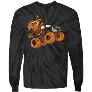 Cute Turkey Thanksgiving Monster Truck Tie-Dye Long Sleeve Shirt