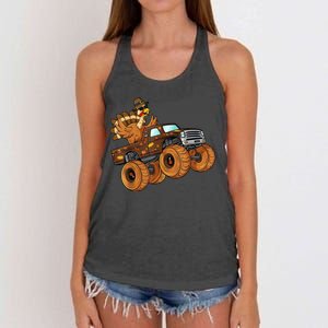 Cute Turkey Thanksgiving Monster Truck Women's Knotted Racerback Tank