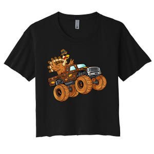 Cute Turkey Thanksgiving Monster Truck Women's Crop Top Tee