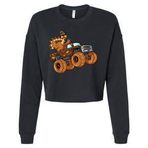 Cute Turkey Thanksgiving Monster Truck Cropped Pullover Crew