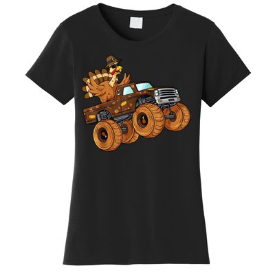 Cute Turkey Thanksgiving Monster Truck Women's T-Shirt