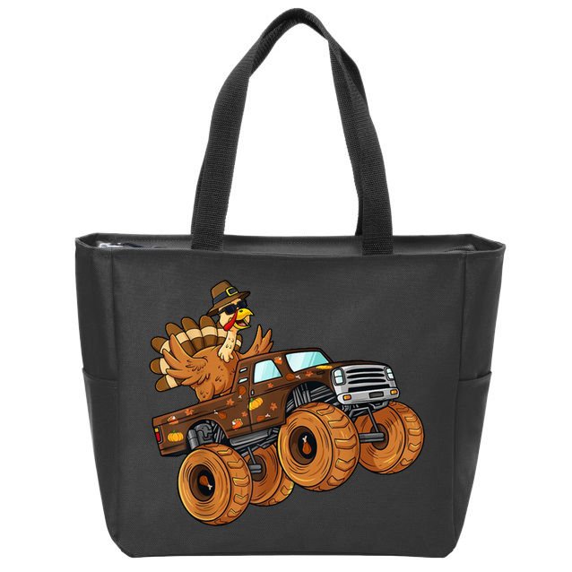 Cute Turkey Thanksgiving Monster Truck Zip Tote Bag
