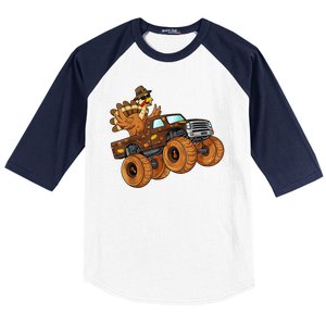 Cute Turkey Thanksgiving Monster Truck Baseball Sleeve Shirt