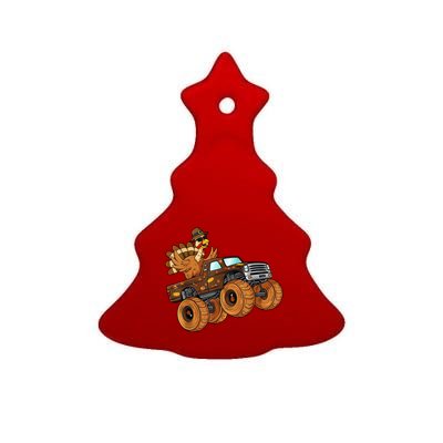 Cute Turkey Thanksgiving Monster Truck Ceramic Tree Ornament