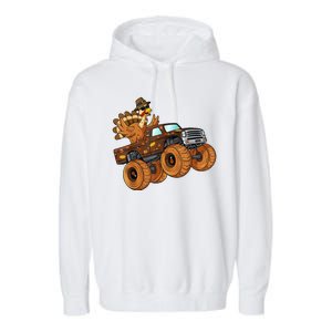 Cute Turkey Thanksgiving Monster Truck Garment-Dyed Fleece Hoodie