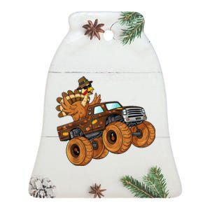 Cute Turkey Thanksgiving Monster Truck Ceramic Bell Ornament