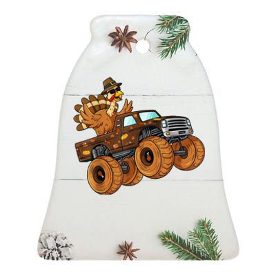 Cute Turkey Thanksgiving Monster Truck Ceramic Bell Ornament