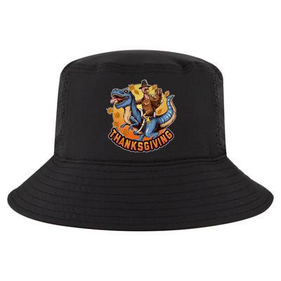 Cool Thanksgiving Turkey Riding TRex Dinosaur Cool Comfort Performance Bucket Hat