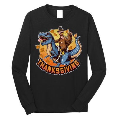 Cool Thanksgiving Turkey Riding TRex Dinosaur Long Sleeve Shirt